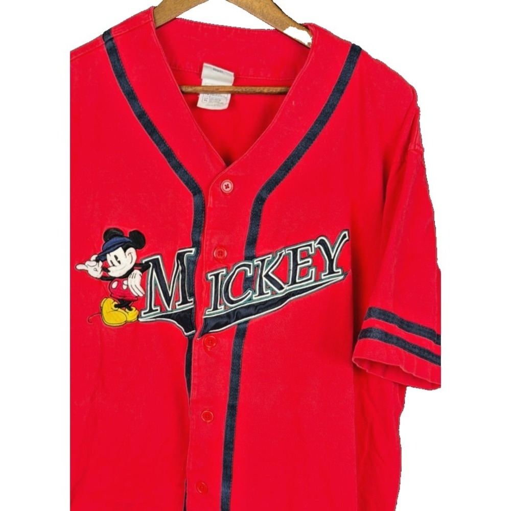 The Disney Store Mickey Mouse Baseball Jersey Embroidered Cotton XL Red Vintage